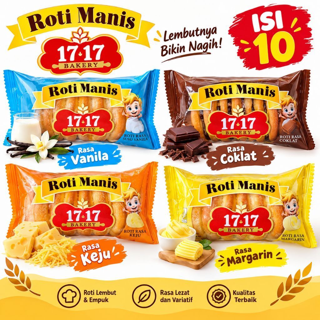 roti manis bakery 1717 lembut enak isi 10/pack