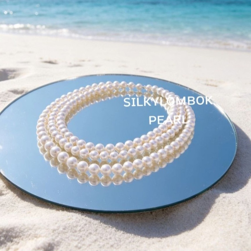 Kalung rhodium mutiara air tawar asli Kalung full mutiara air tawar asli lombok Kalung mutiara oval 