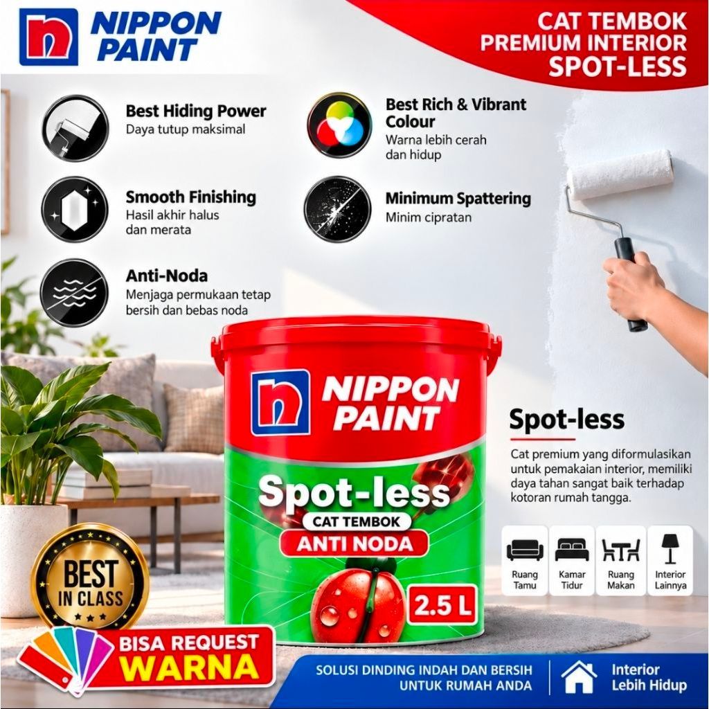 CAT TEMBOK ANTI NODA GALON 2.5LTR NIPPON PAINT SPOTLESS PLAFON DINDING KAMAR ANAK