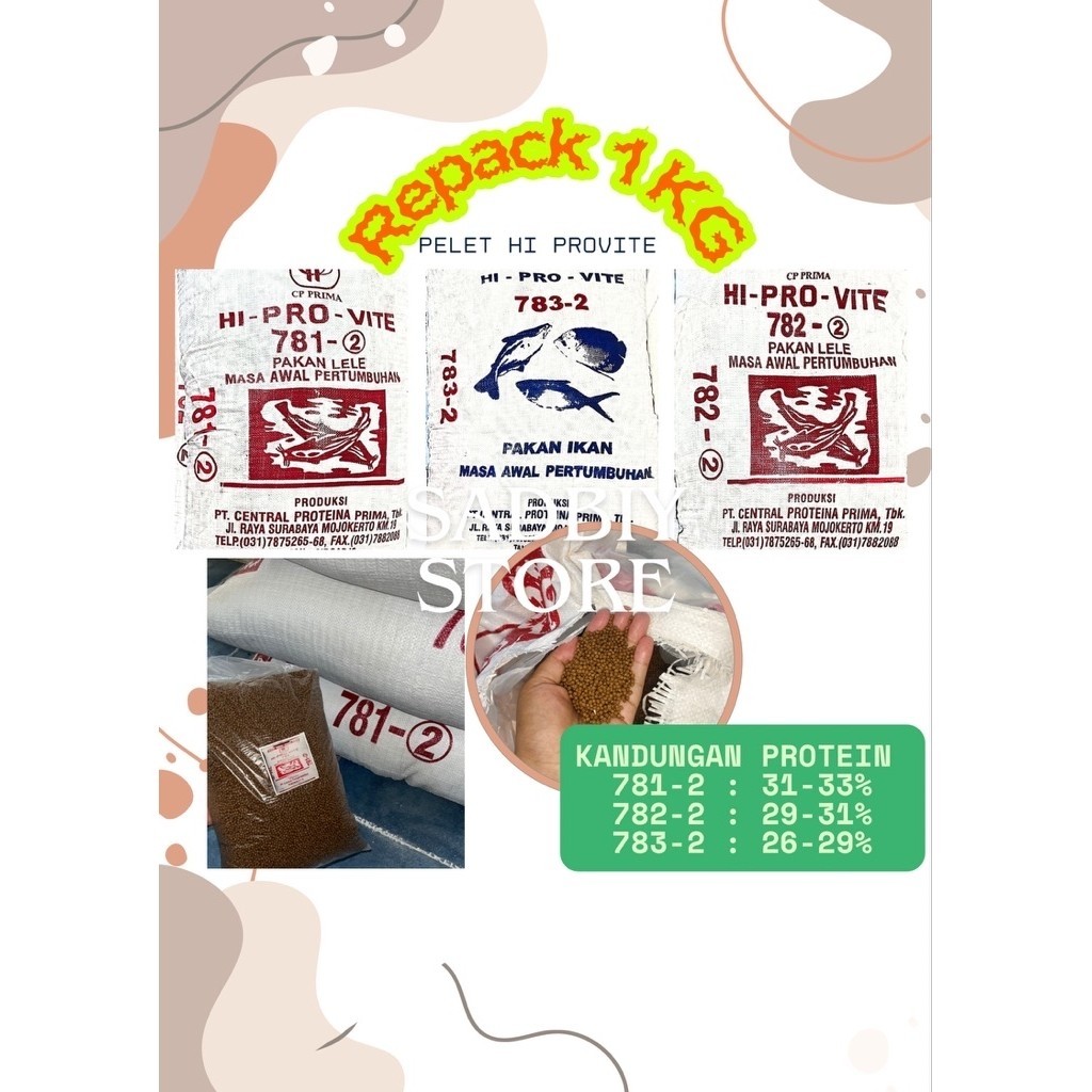 PELET IKAN 1 KG Repack HI - PROVITE 781,782,783 pakan ikan lele,nila,gurami,patin