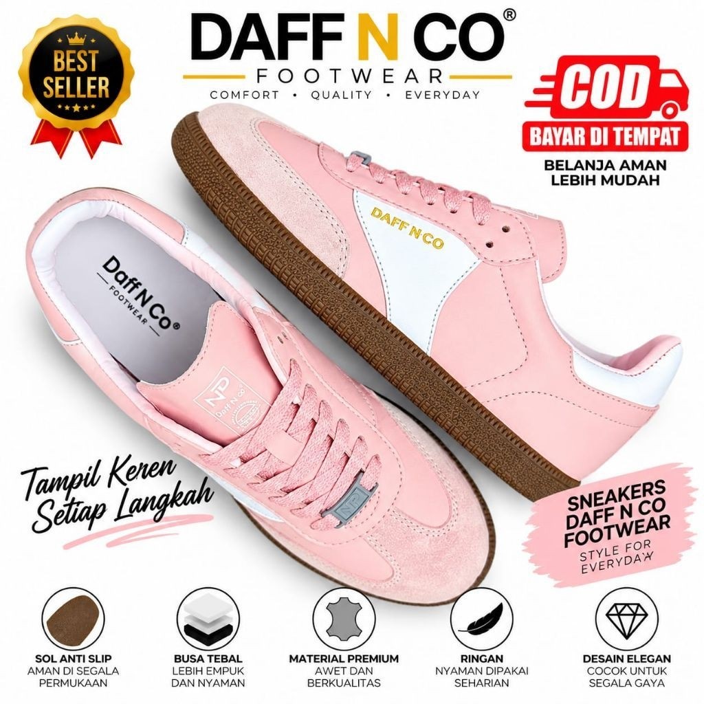 DAFF N CO SERIES SADOW SEPATU WANITA PEACH WHITE SNEAKERS CASUAL PIC PUTIH ORIGINAL SEPATU KEKINIAN