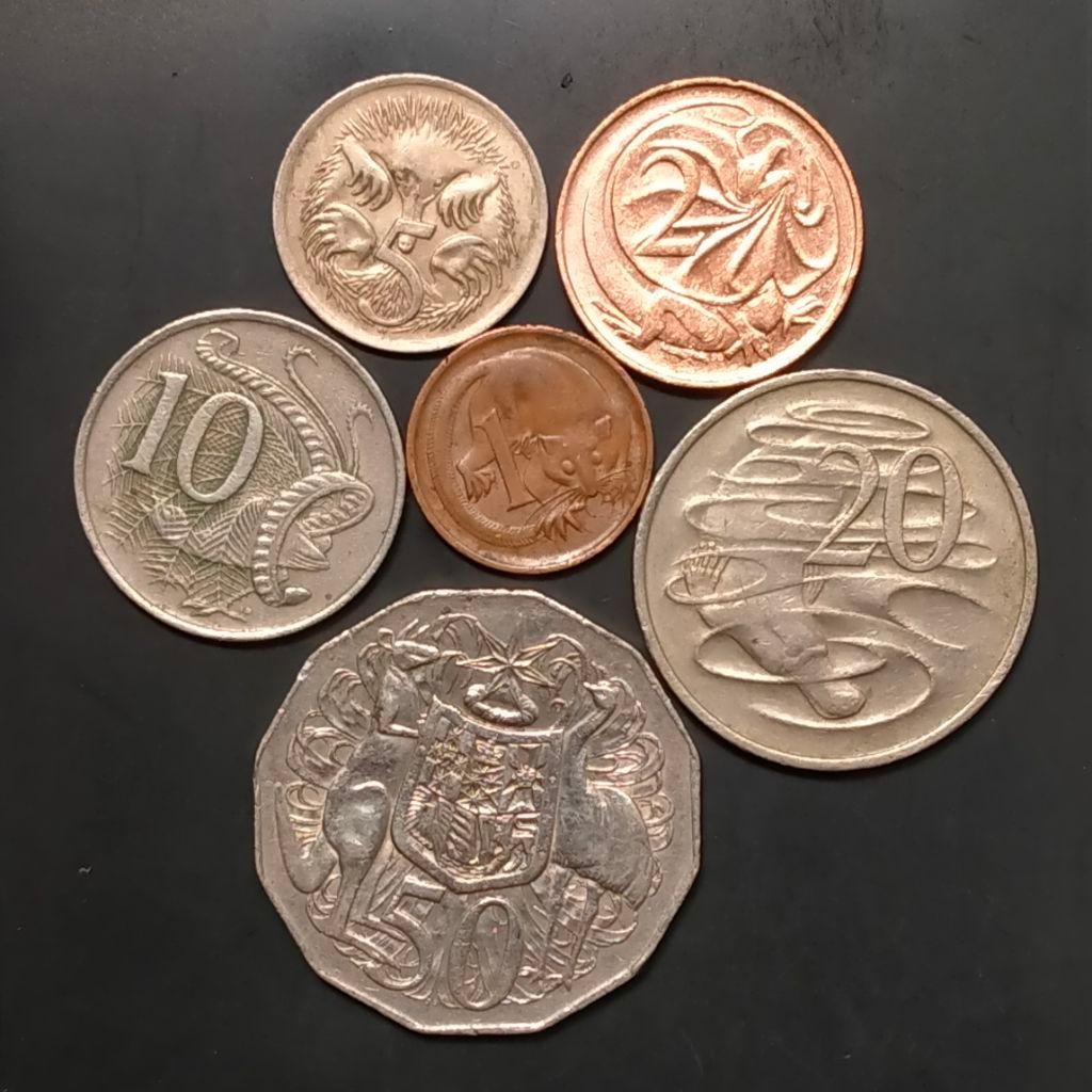 Set Koin Australia Lama 6 keping berbeda 1 sd 50 cent
