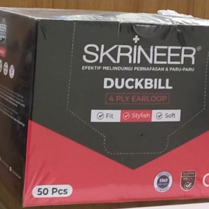 Masker Skrineer Duckbill 4 Ply Earloop Isi 50 Pcs Warna Putih