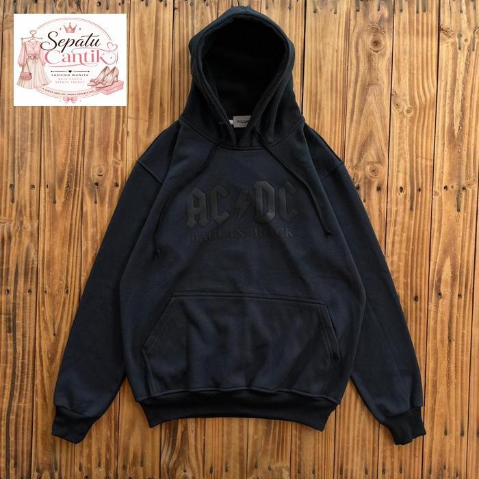 Hoodie Pull & Bear ACDC Black Bahan Fleece Premium