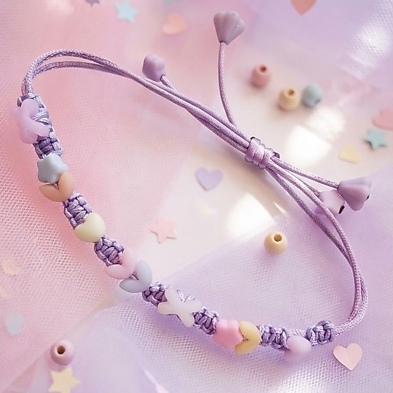 Gelang Tali Kepang Manik Pastel Aesthetic