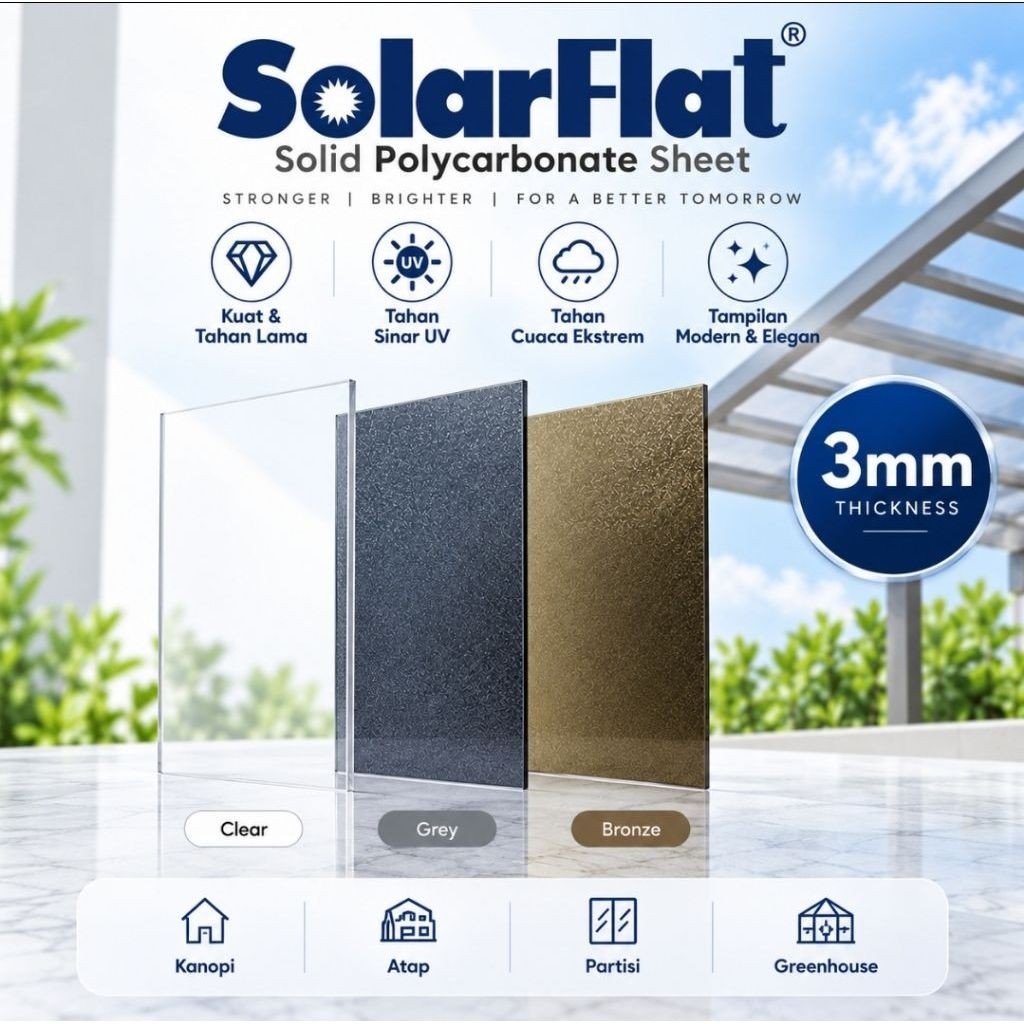 SOLARFLAT Polycarbonate Solartuff Solid 3mm  Transparan Clear Bronze Grey