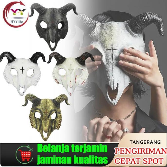 PREMIUM Topeng Tengkorak Domba/ Topeng Tanduk Ram Kambing Tengkorak Halloween