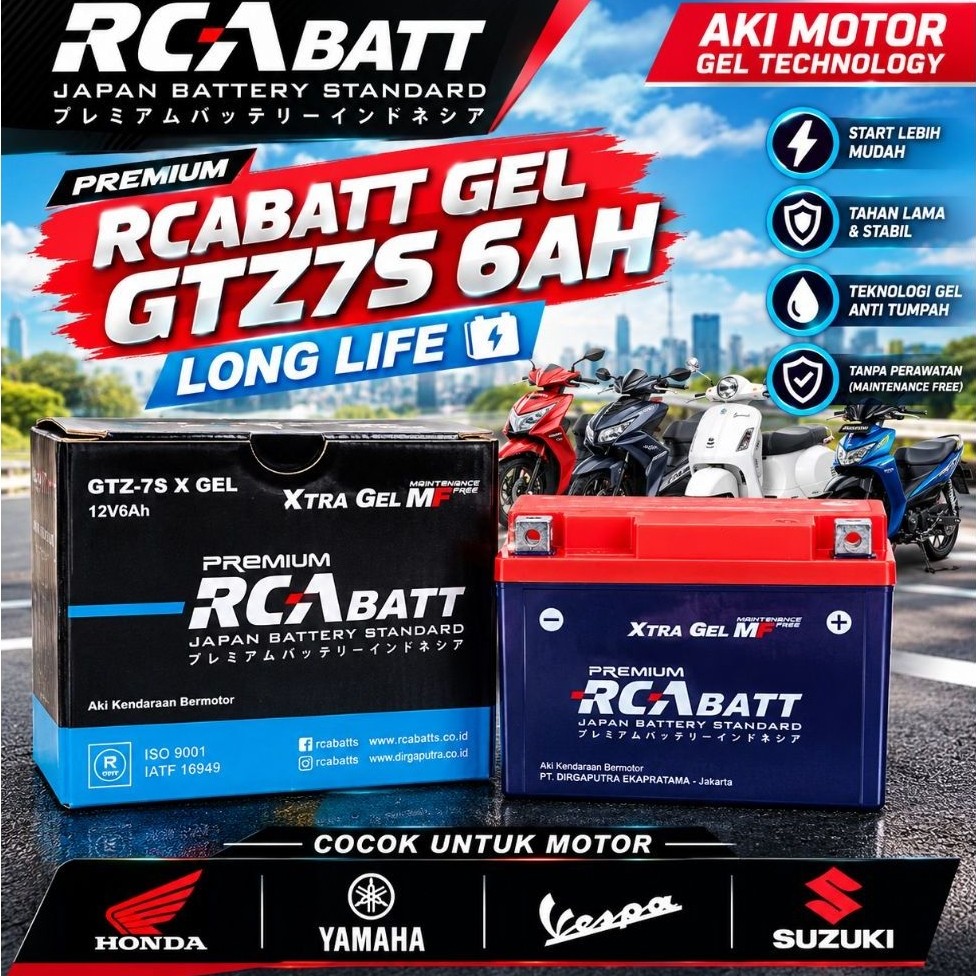 RCA AKI MOTOR GTZ7S GEL/KERING 6Ah  MOTOR VARIO125/150, SATRIA FU, SONIC, NMAX, LEXI .