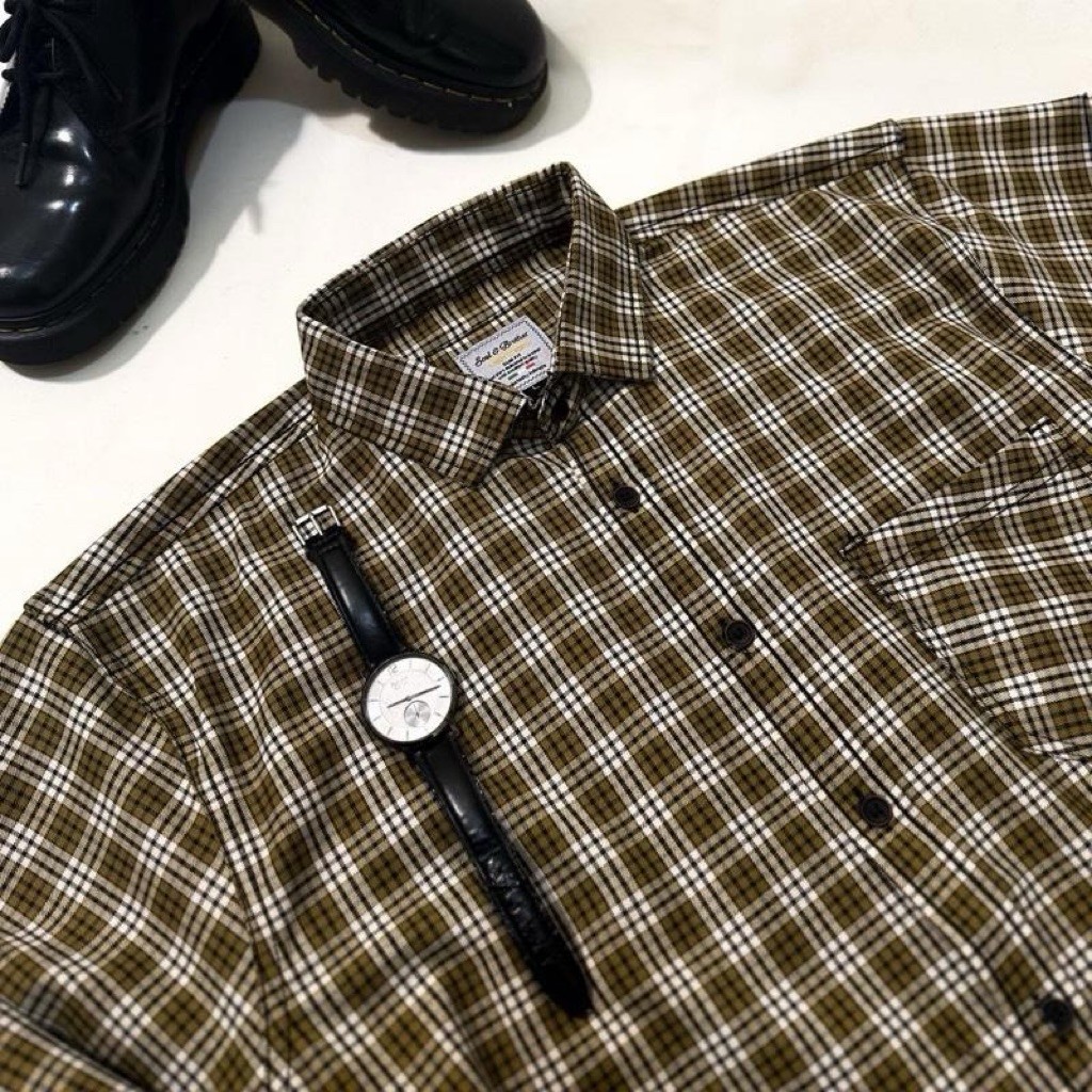 Kemeja flanel semi wool premium lengan panjang unisex kemeja pria dan wanita motif kotak 57