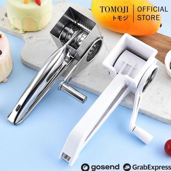Tomoji Cheese Grater Handheld Grinder - Parutan Keju Manual Putar Stainless Steel dan Plastik Alat P