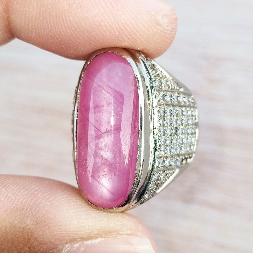 Cincin Batu Permata Natural Pink Ruby Star Jumbo Big Size