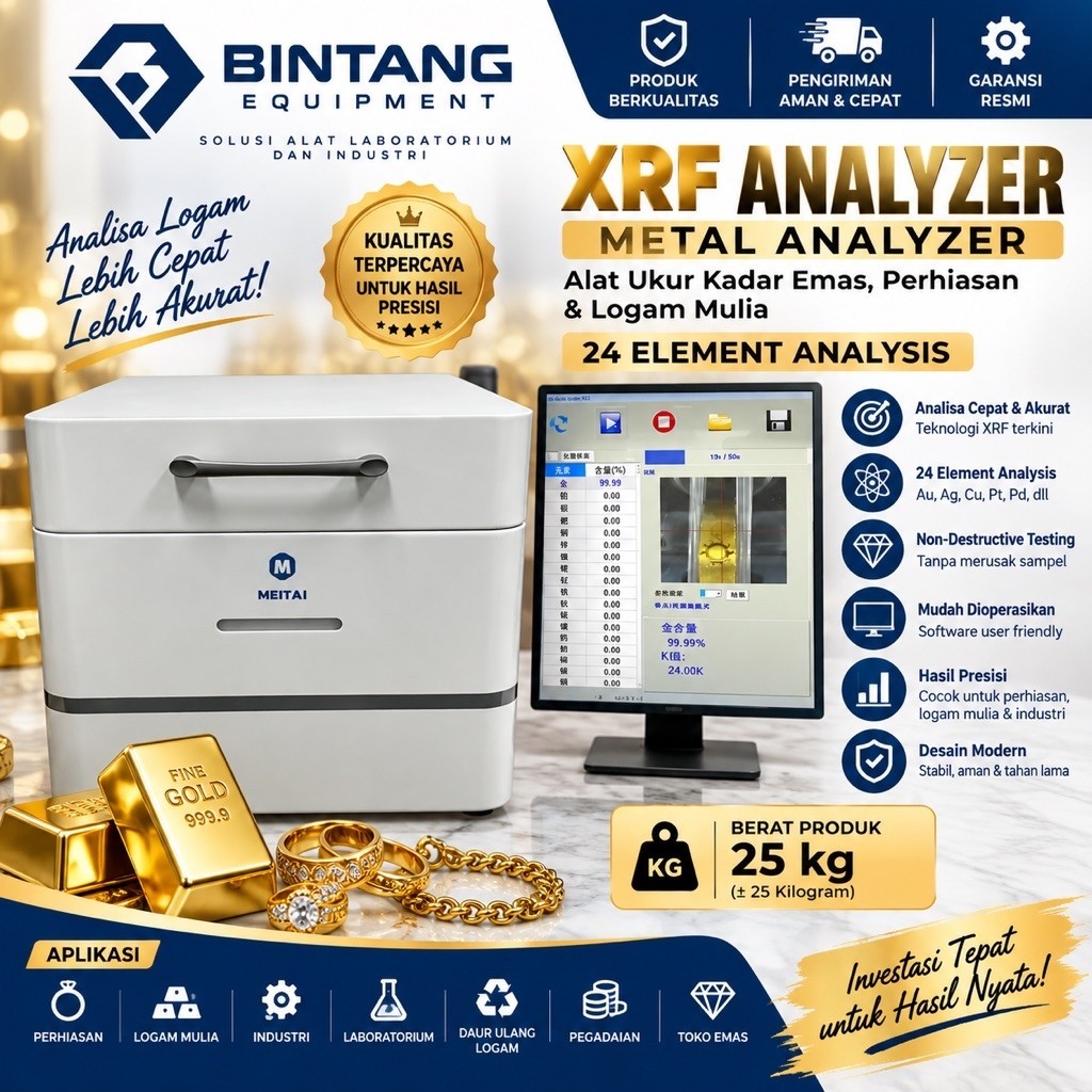 XRF Analyzer Metal Analyzer Alat Ukur Kadar Emas perhiasan 24 Element Logam Mulia