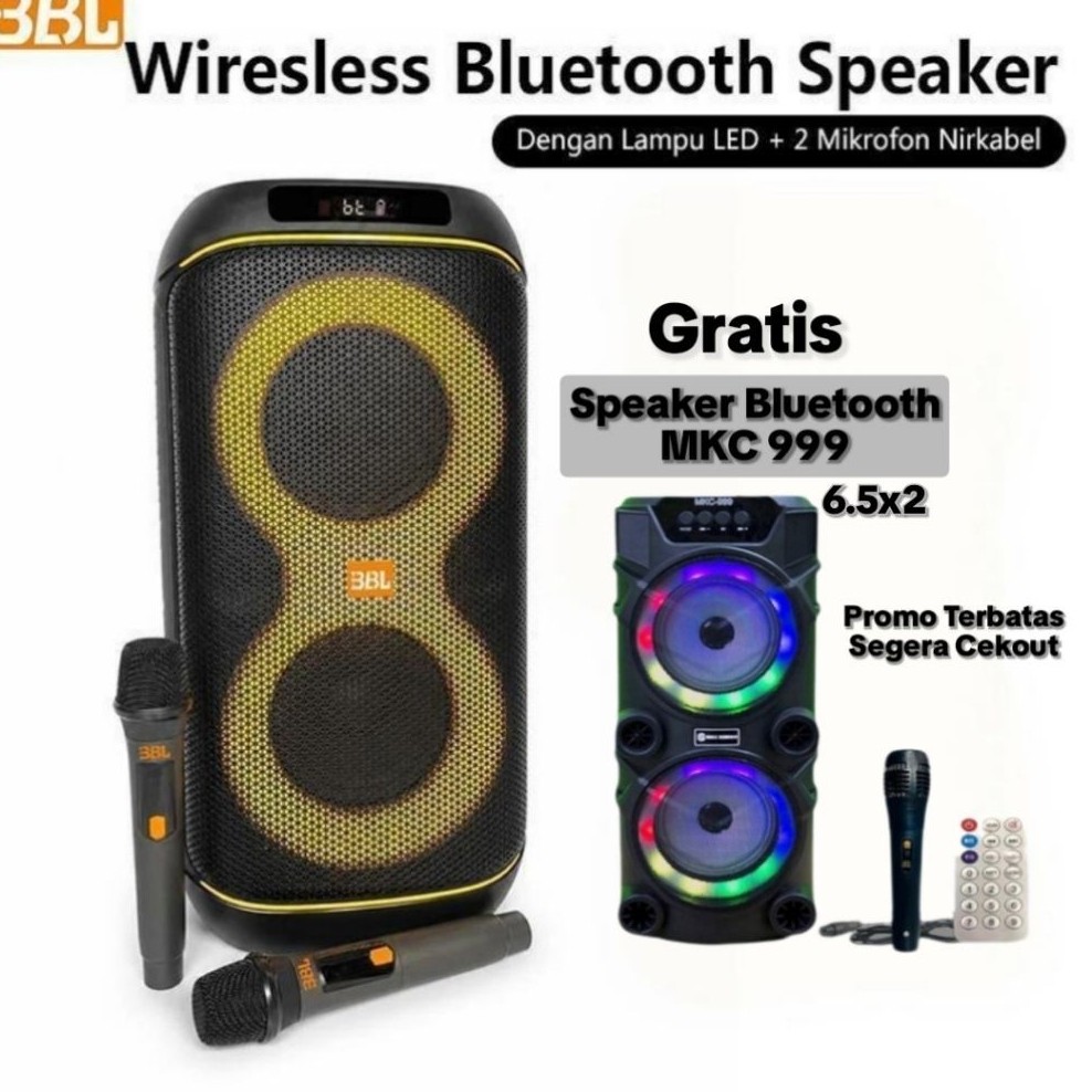 BBL-862-B Speaker Bluetooth Karaoke 3BL Box Musik Portable Outdoor Super Bass Lampu LED RGB Bonus 2 