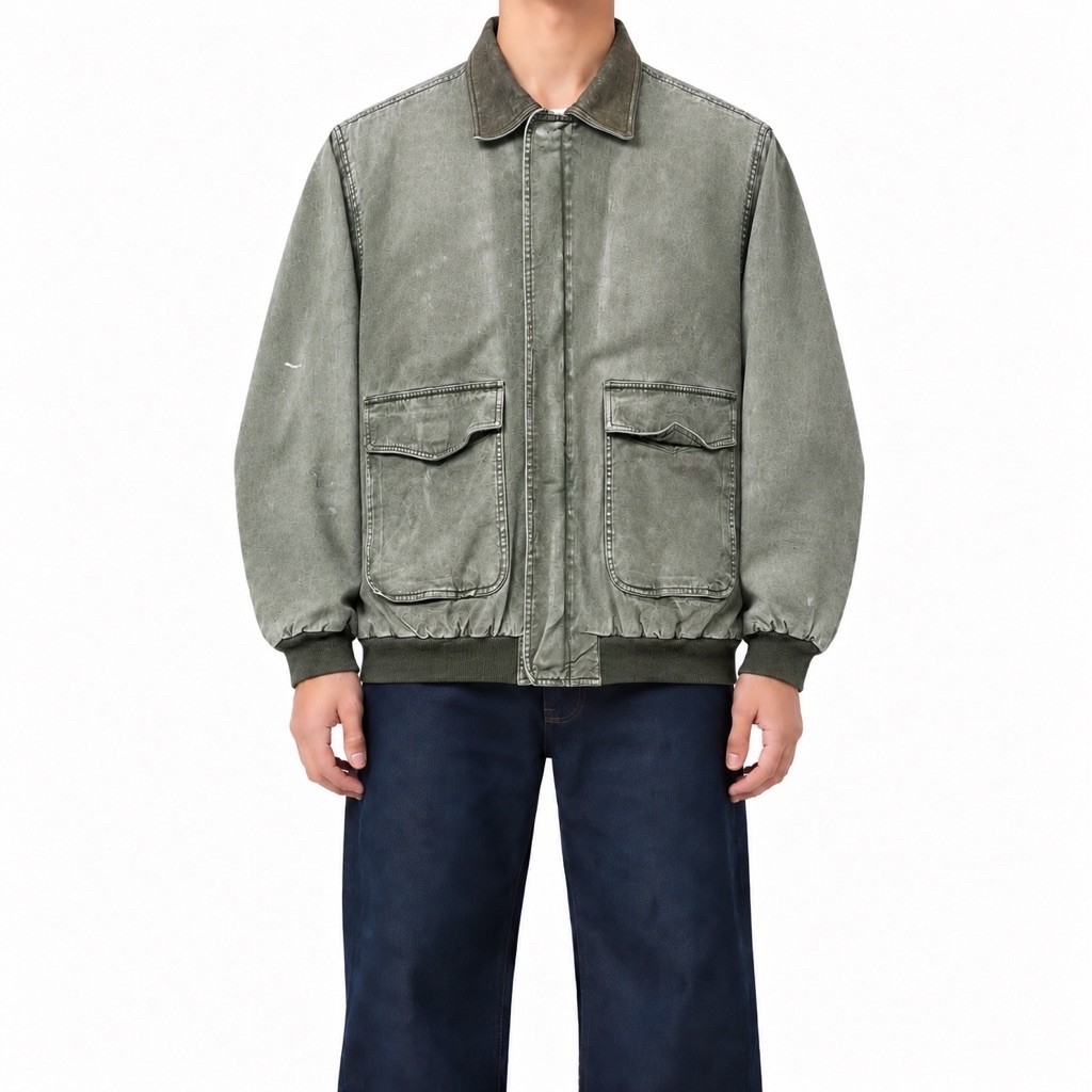 90s GAP Double Big Pocket Utility Bomber Jacket Leather Collar