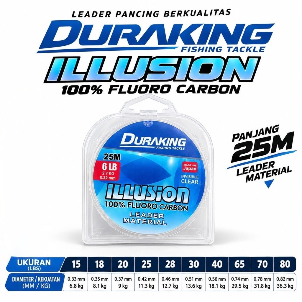 Senar Pancing Leader Duraking Illusion Fluorocarbon 25M – Super Kuat & Nyaris Tak Terlihat