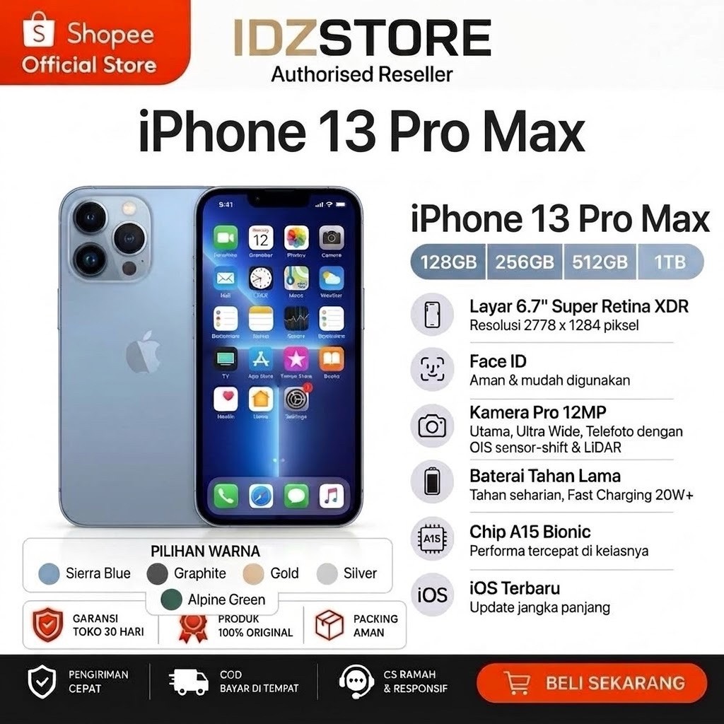 iPhone 13 Pro Max | Second Original | Mulus | Fullset | Garansi IDZSTORE