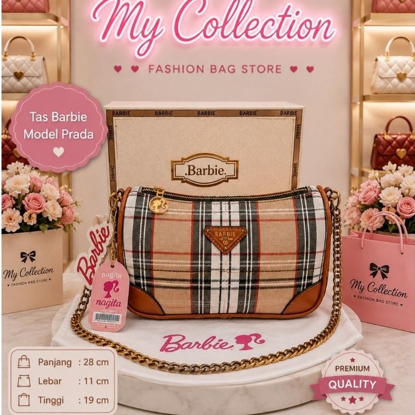 NEW TAS ORI BARBIE MOTIF KOTAK PRADA
