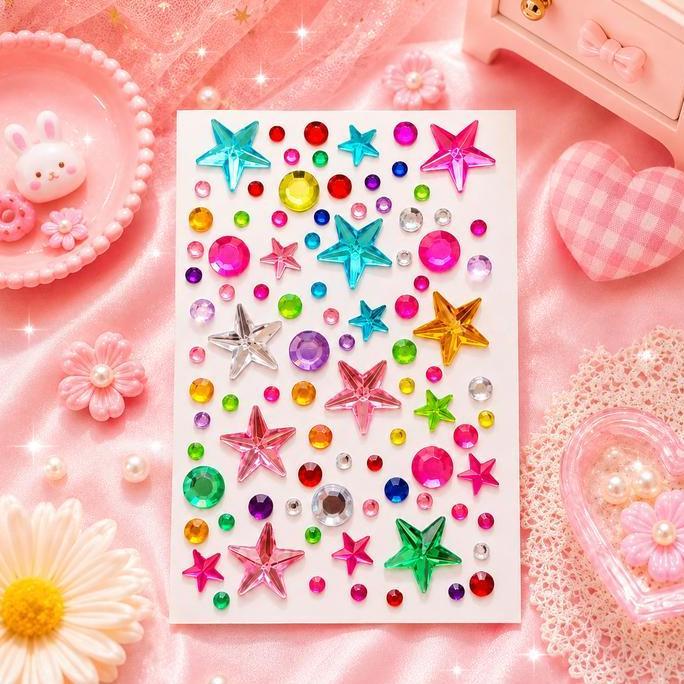Face Gems Stiker Berlian Wajah Berkilau Untuk Makeup Dan Pesta Stiker Wajah Cute Kawaii 3D Colorful 