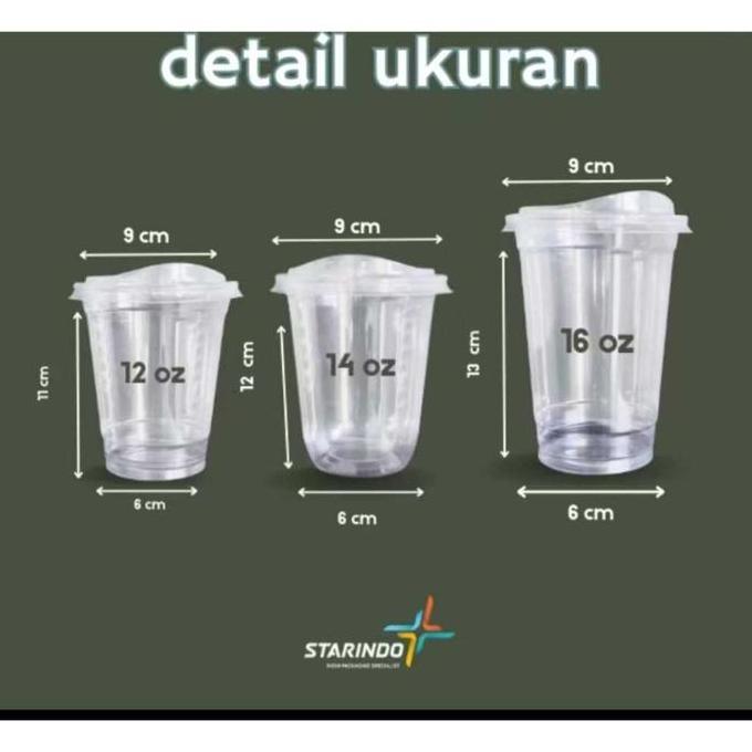 1 Dus Gelas CUP PET 12oz 14oz 16oz Starindo l Tutup Gelas Plastik Strawless