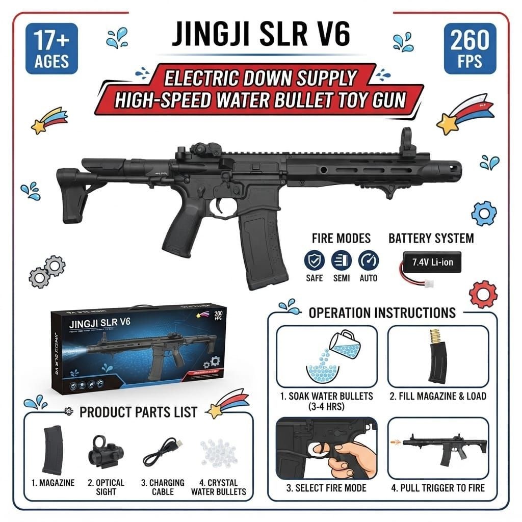 Mainan anak Luar ruangan Jingji asi slr v6 gel blaster