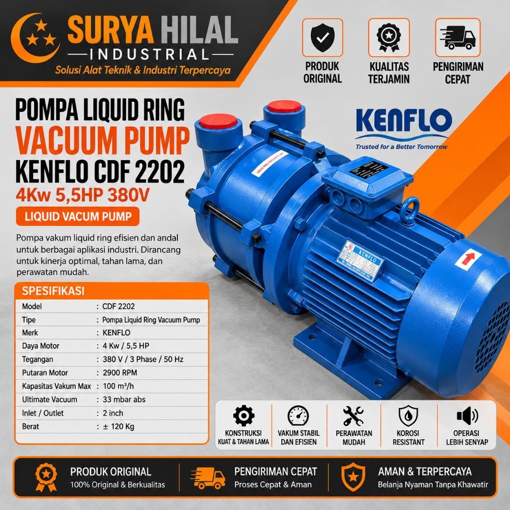 Pompa Liquid Ring Vacuum Pump Kenflo CDF 2202 4Kw 5,5HP 380V Liquid Vacum Pump