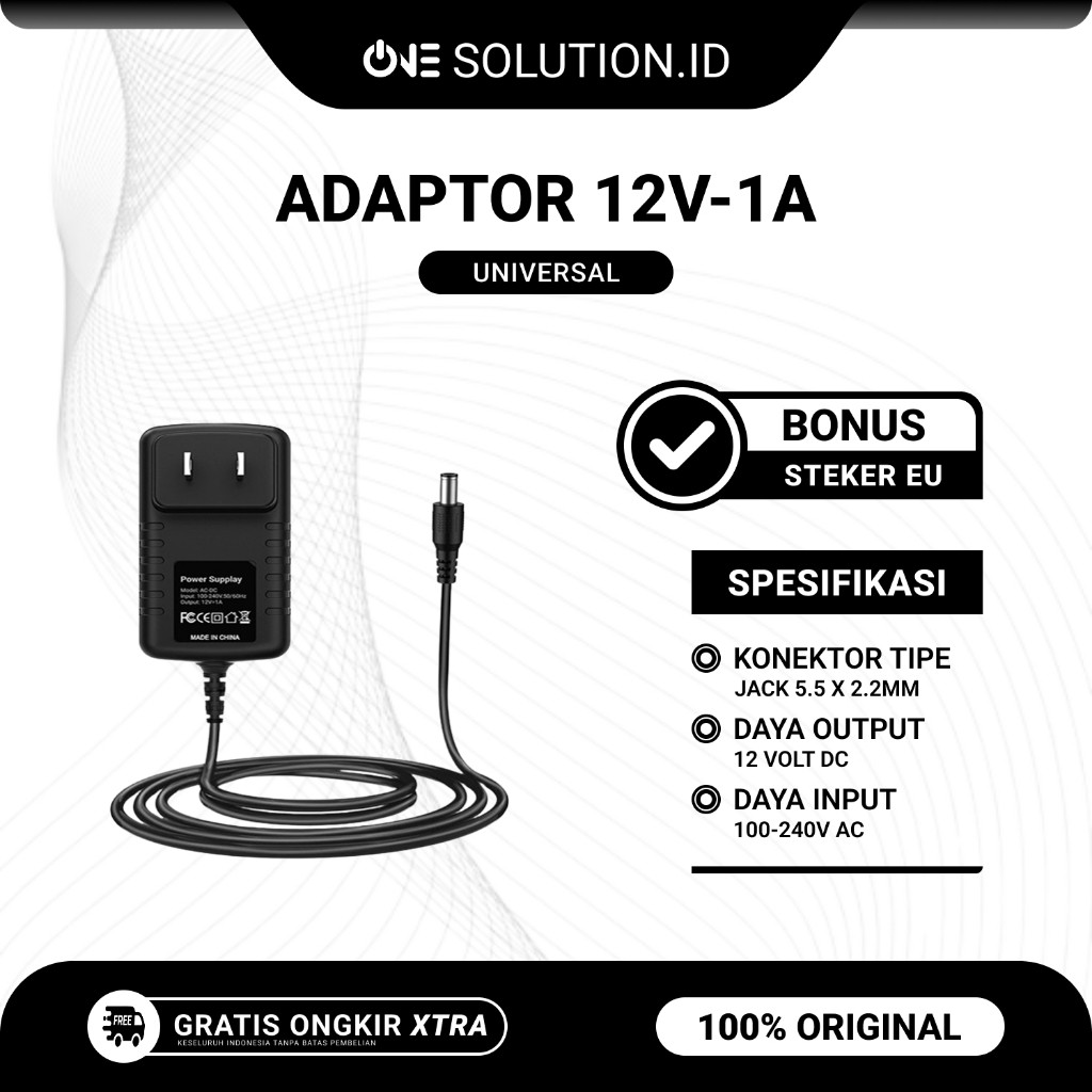 Power Adaptor 12V-1A Universal Untuk Modem Router STB CCTV DVR HTB Bekas
