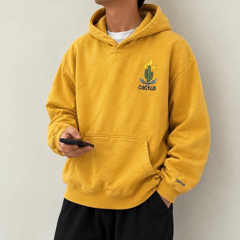 Brenn Embriodery Cactus Boxy Hoodie size L