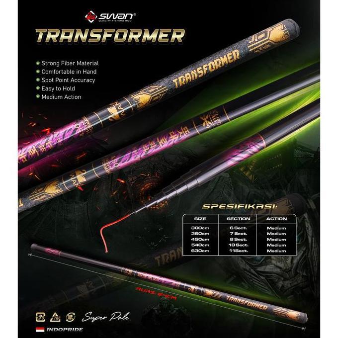 Tegek Swan, Tegek Pancing Swan Fiber Pole Transformer 3M 3,6M 4,5M 5,4M 6,3M Joran