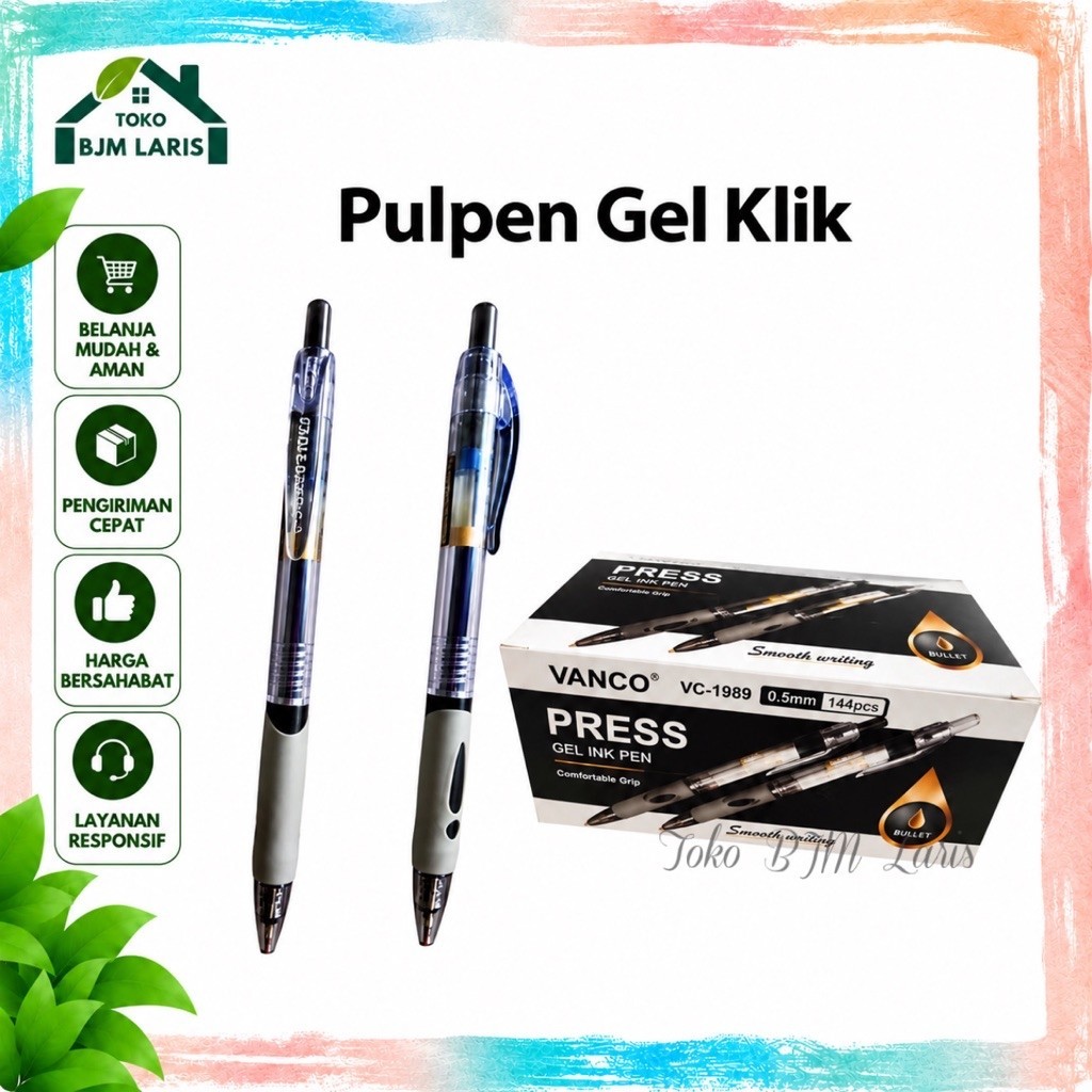 Pulpen Gel Klik Vanco VC-1989 - Tinta Gel Hitam