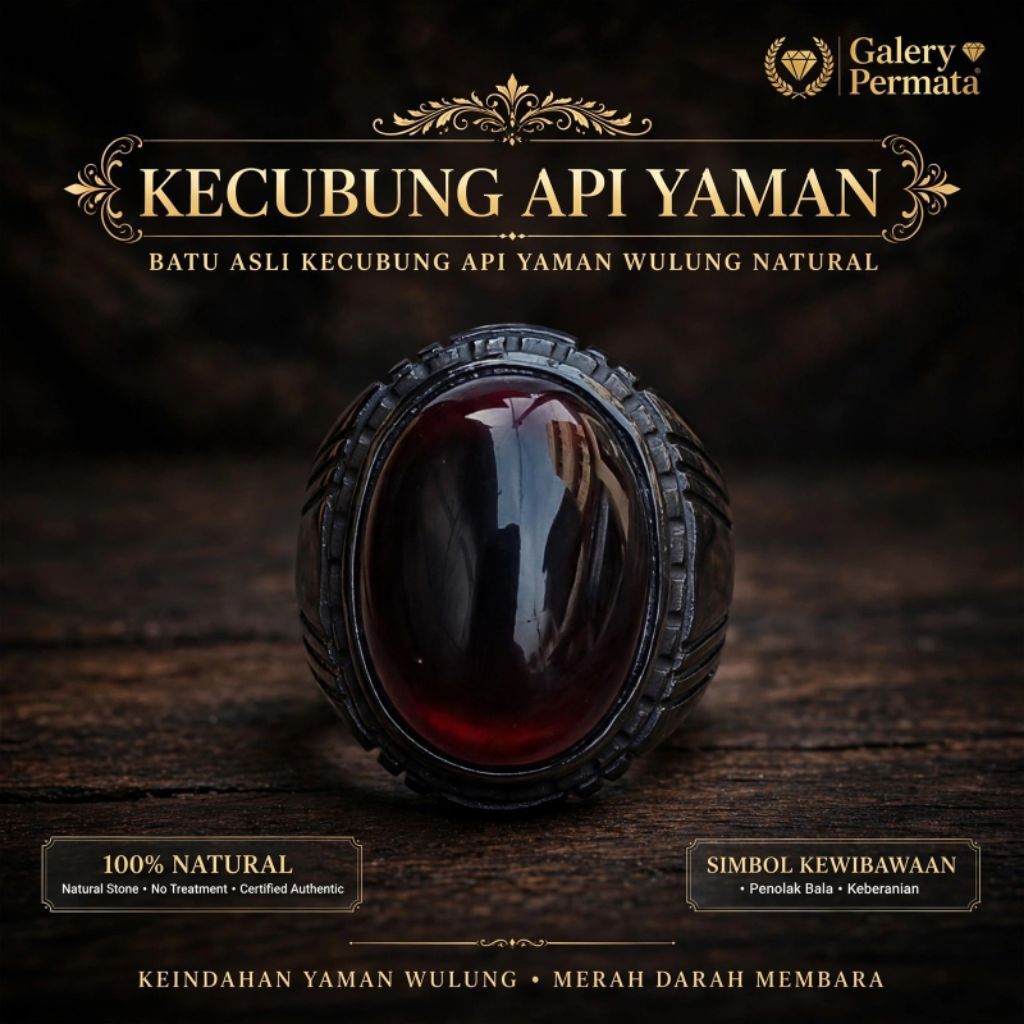 Cincin Batu Akik Kecubung Api Yaman Wulung