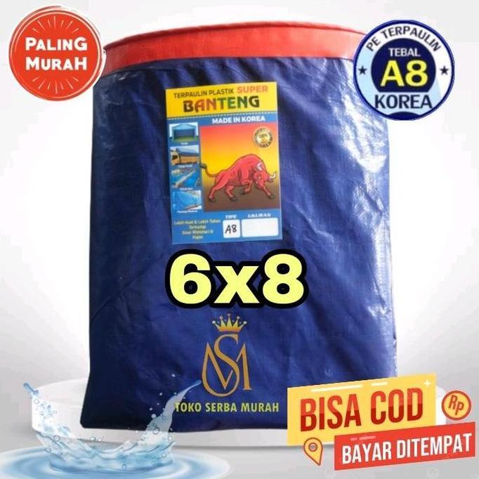 Terpal Korea A8 6X8 Biru Oren Tebal Murah Untuk Tenda Terop Kolam Ikan Tenda Jualan Dagang Plafon Ru