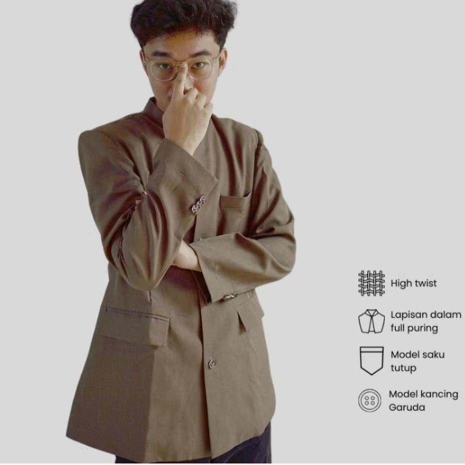 BESCAP TASIK Jas Koko Pria Wool Novus Polos Saku Tutup Coklat Milo S-XXL Formal