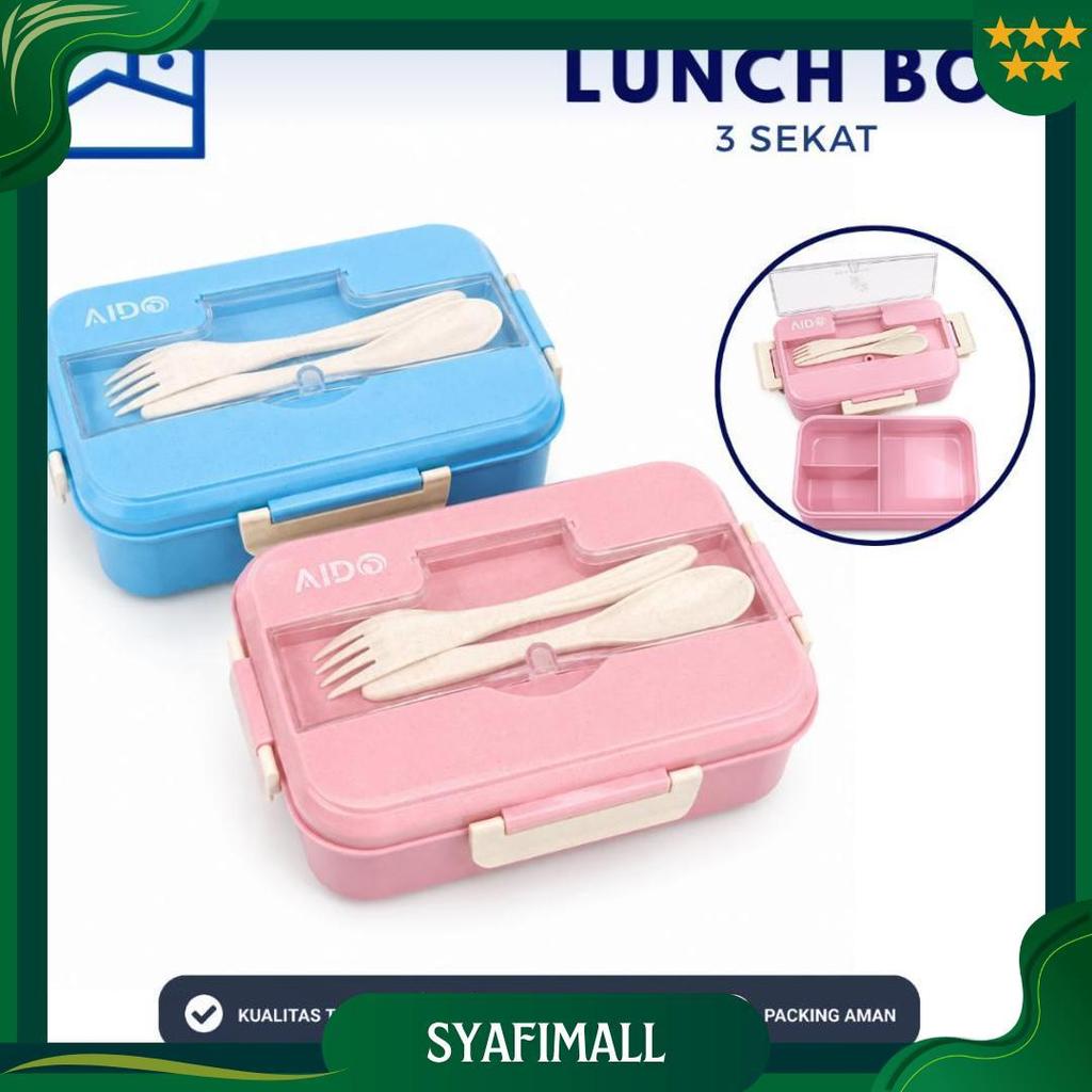 HOMESTATION - GROSIR Lunch Box Set Kotak Makan Bekal 1L Free Sendok Garpu Set 31003 NO BOX Promo