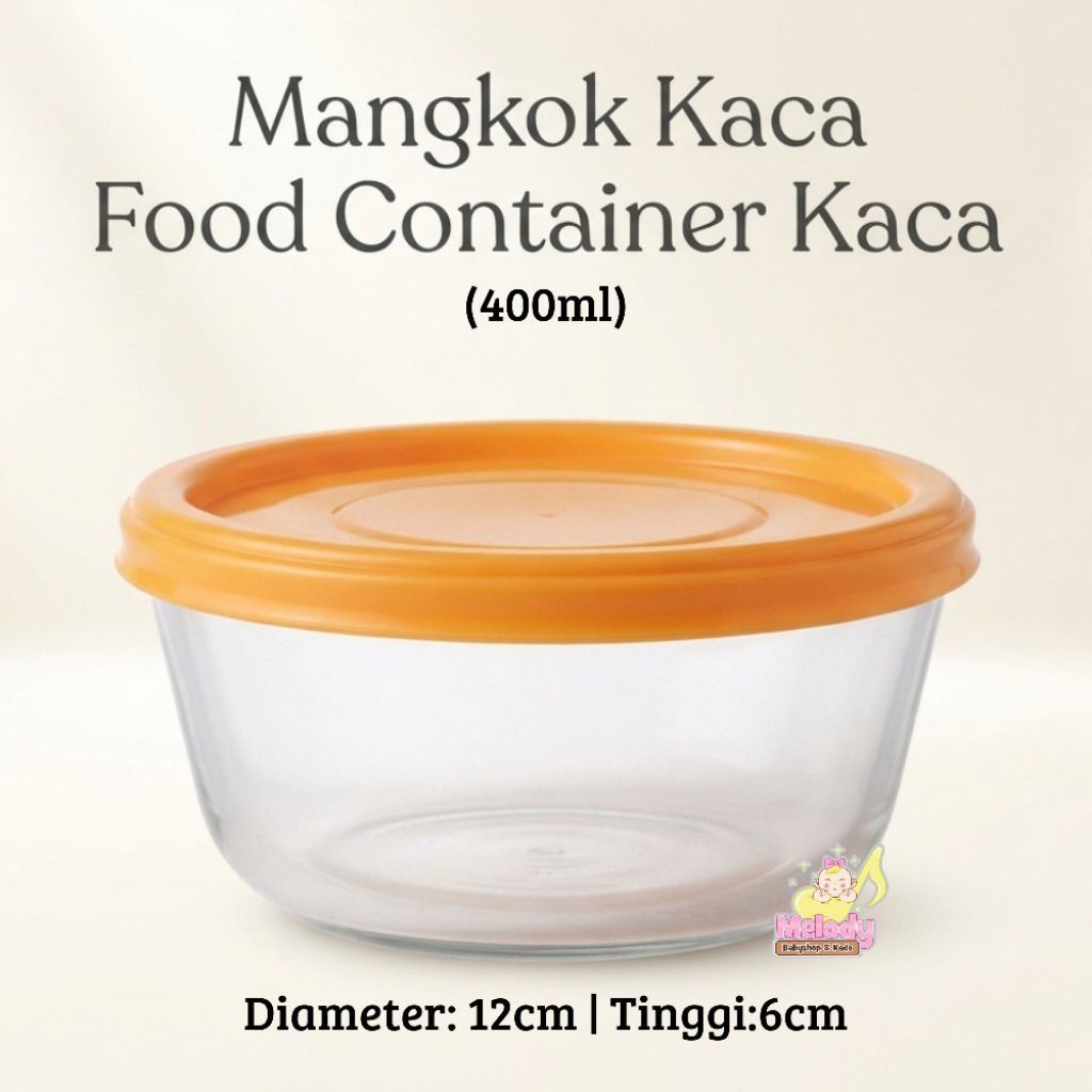 Mangkok Kaca Tutup Plastik 400ml - Food Container Kaca MPASI