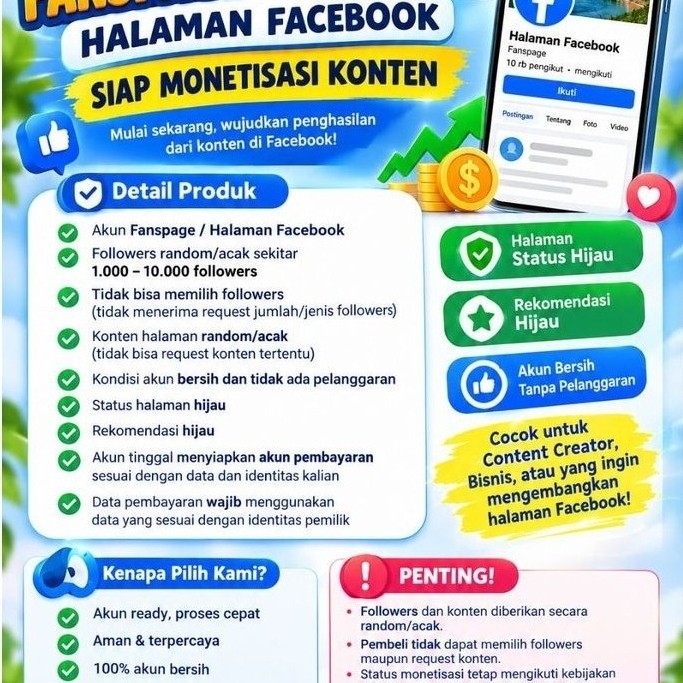 akun Fanspage Facebook atau halaman Facebook siap kan monetisasi konten | siap pakai