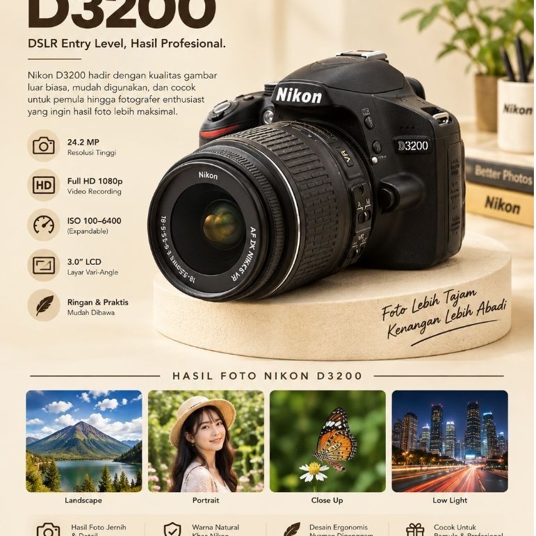 DSLR NIKON D3200 MULUS + LENSA TELE 55-200MM/ 18-55mm8