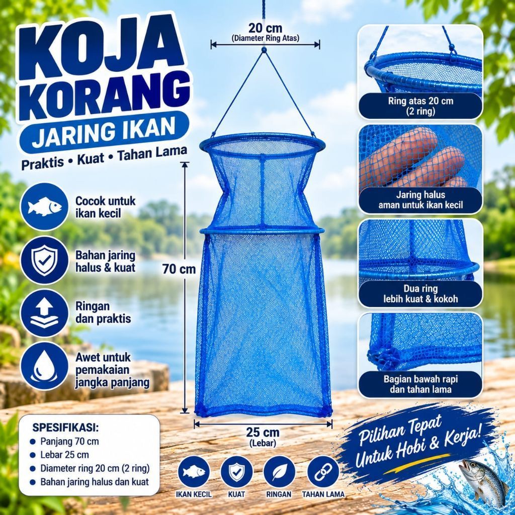 Koja ikan 2 ring bahan polynet biru wadah ikan hasil anco pancing