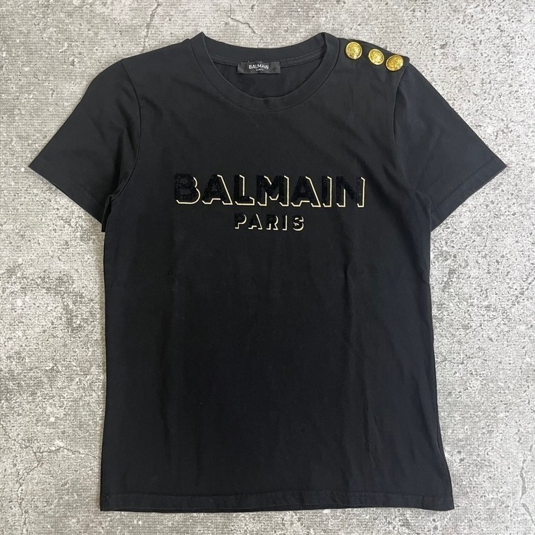 Balmain Flocked Suede Neon Text Black T-Shirt