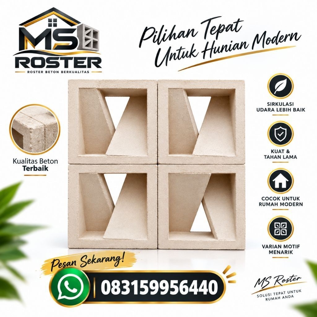 Roster Beton Minimalis 20x20x10 cm | Lubang Angin Dinding & Pagar