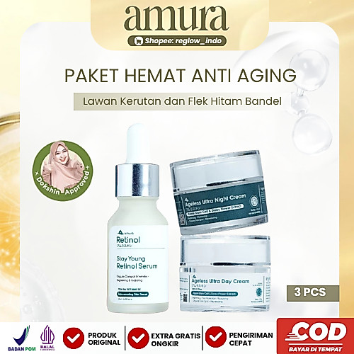 Amura Paket Hemat Anti Aging Lawan Kerutan dan Flek Hitam Bandel Retinol Serum Day & Night Cream