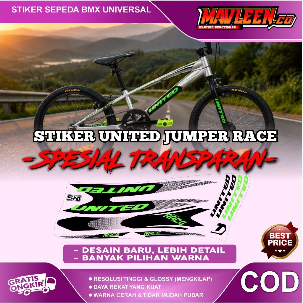 () stiker striping frame sepeda united jumper race BMX 18 20 glossy lentur anti air