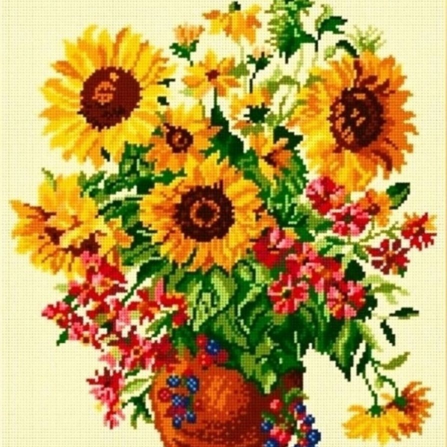 DIY PAKET KRISTIK BUNGA MATAHARI VAS CROSS STITCH KIT 14CT