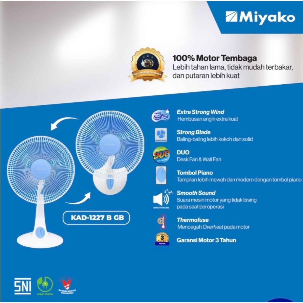 Kipas Angin MIYAKO KAD~1227 BGB 12 Inch Grill Besi Kipas Duduk