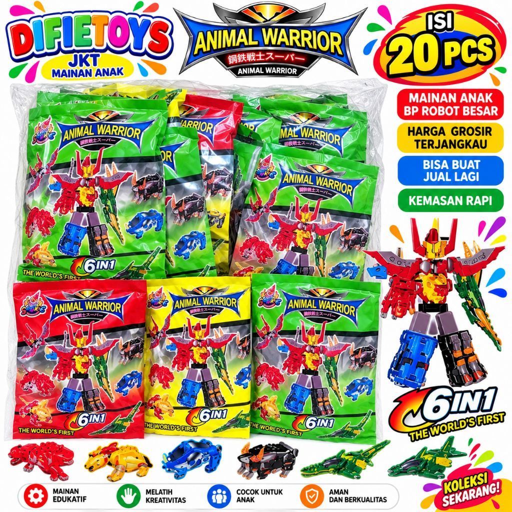 Mainan Robot Animal Warrior 6in1 Isi 20 Pcs Grosir Mainan Anak Murah Bisa Jual Lagi