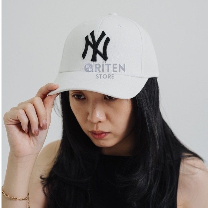 MLB NY Yankees Black Logo Base Ball Cap White Original / Topi MLB Authentic
