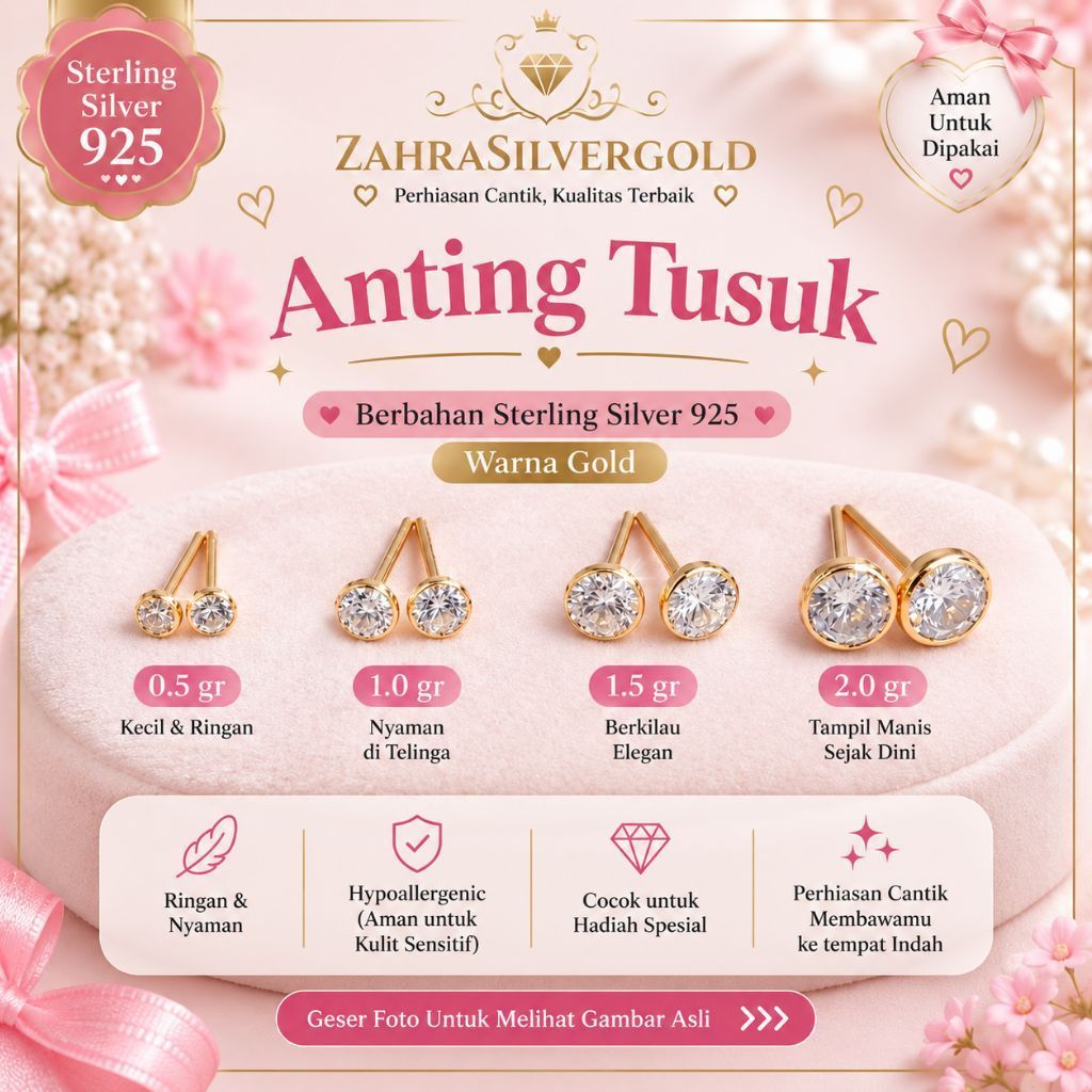 Anting Tusuk Giwang PERAK Mata Burung Asli Silver 925 (Terima Jual Kembali)