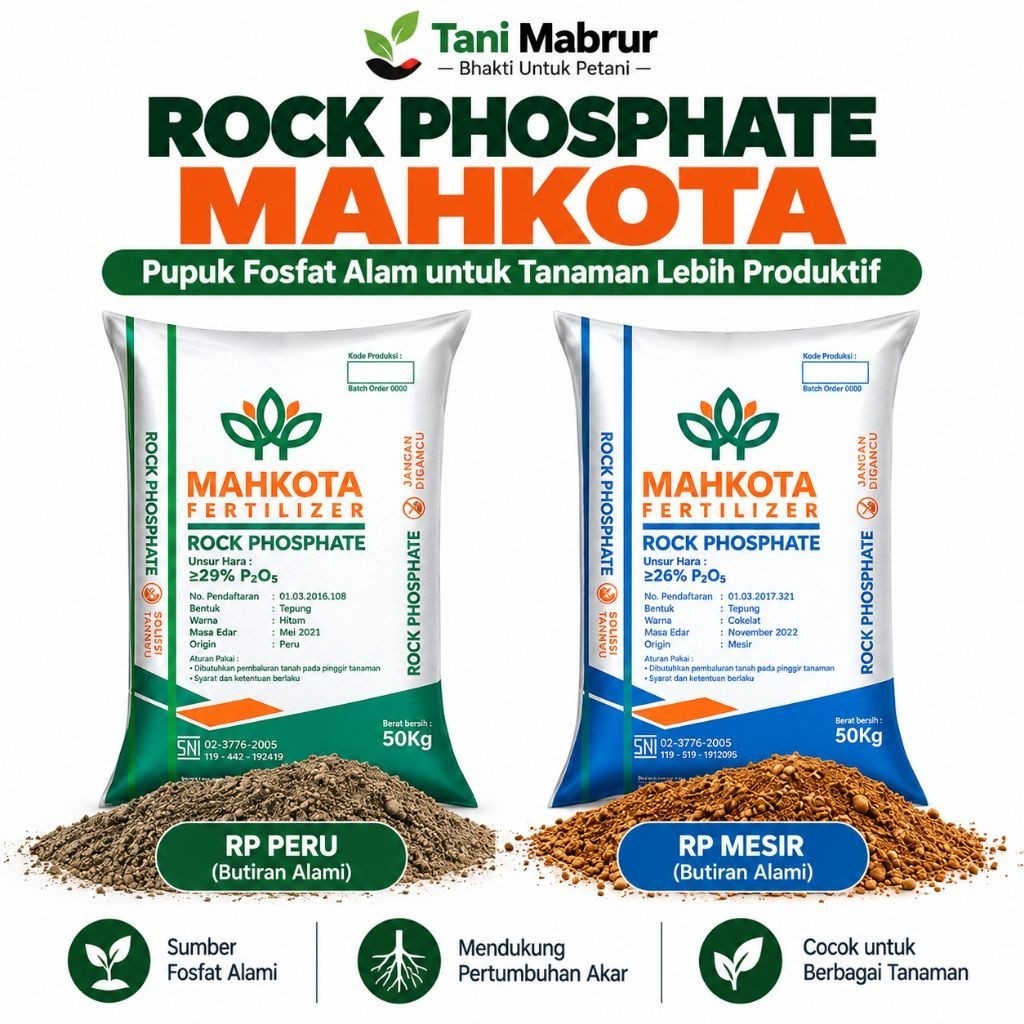 Rock Phosphate Mahkota 50 Kg | Pupuk Fosfat Alam | RP Peru / RP Mesir | Pupuk Fosfat