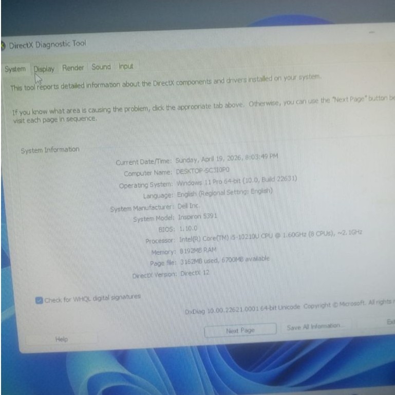 Laptop buntung dell Core i5 gen 10