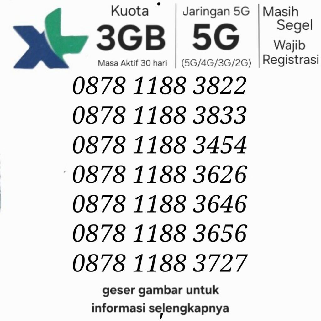 Nomor Cantik XL 4G 12 Digit Kartu Perdana Nomer Angka Murah bukan 10 Digit bukan 11 Digit