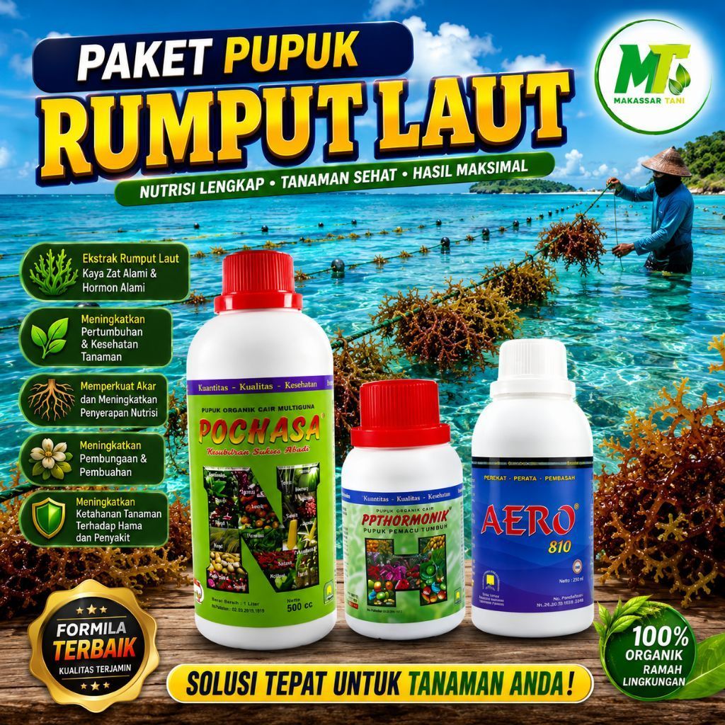 Paket Pupuk Rumput Laut POC NASA 500cc, Hormonik 100cc, dan Aero 810 250ml Mempercepat Pertumbuhan  